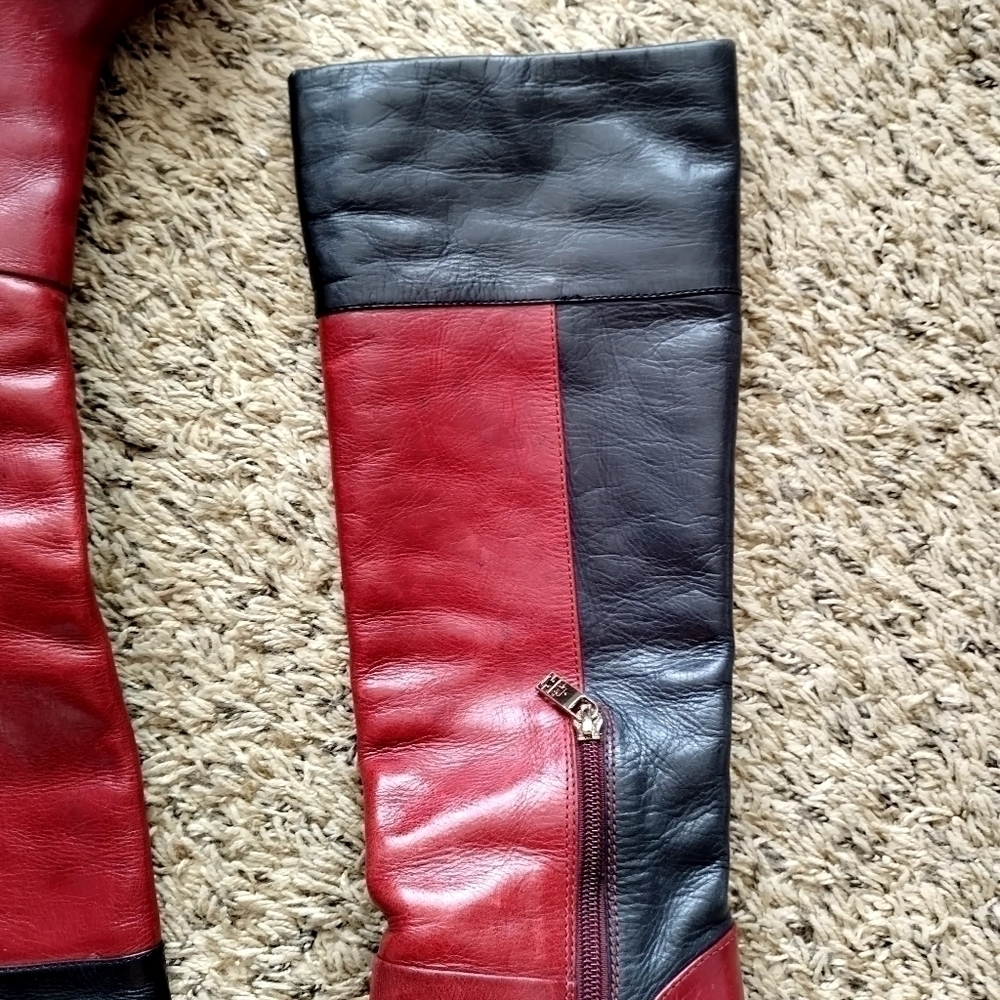 Tory Burch Two Tone Color Block Leather Alicia Mid Calf Boots sz 7 - Picture 6 of 10